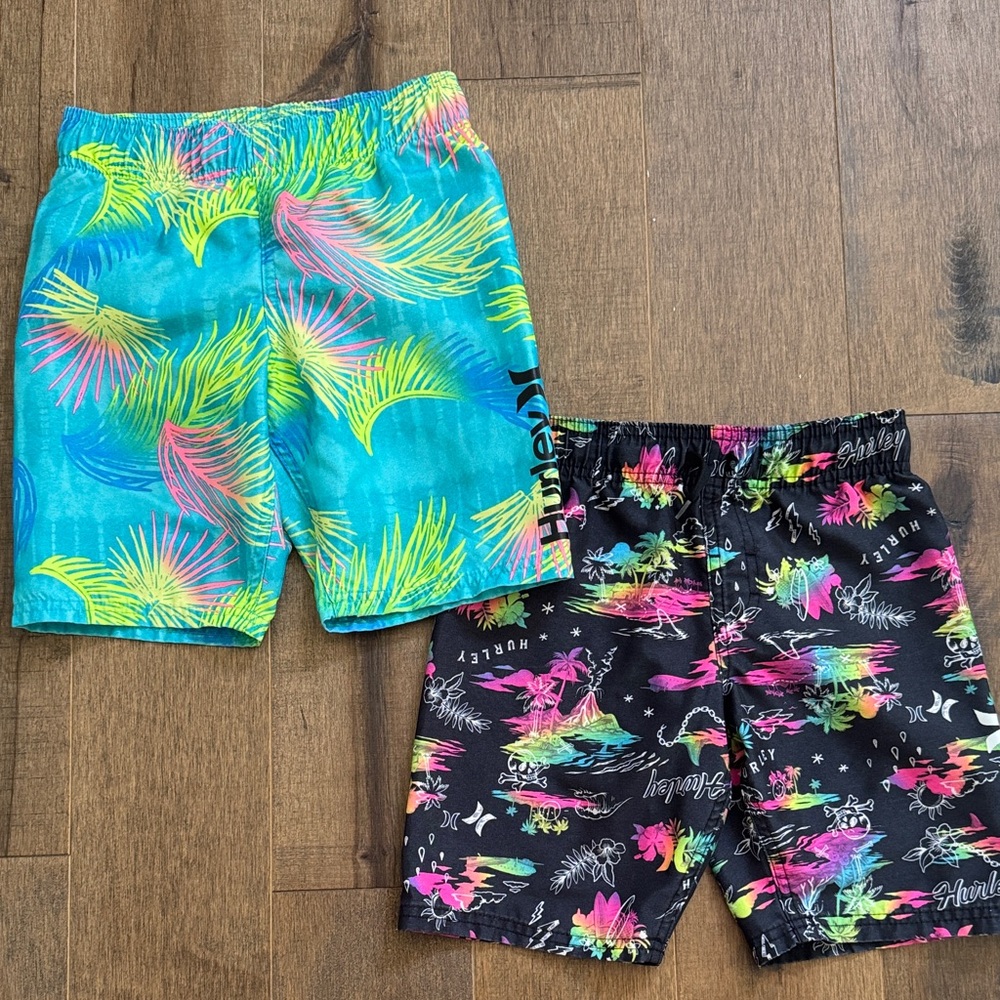 Hurley Kids' Vibrant Tropical Shorts - Blue and Black